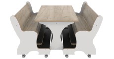 Hoogzit tafel L75 x B80 cm wit met grey craft oak en 2 banken Tangara Groothandel voor de Kinderopvang Kinderdagverblijfinrichting